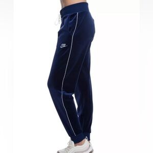 Nike Velour Track Pants Womens SZ S Blue White Stripe Tapered Pockets